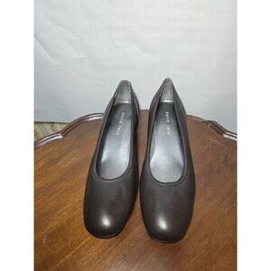 David Tate Womens 11W Brown Leather Low Heel Pumps Wide Comfort Square Toe Dress